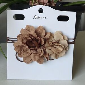 Reitmans Brown and Tan Floral Tie Cord Necklace